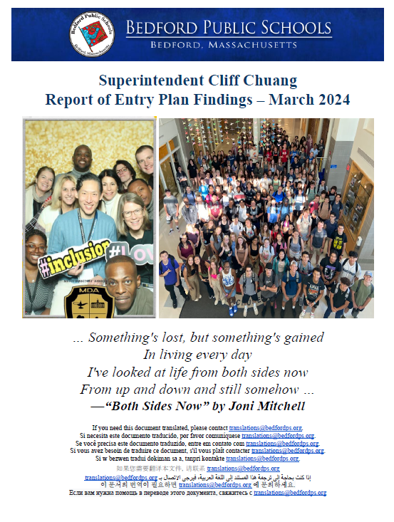 Superintendent Chuang's cover page to his entry plan report