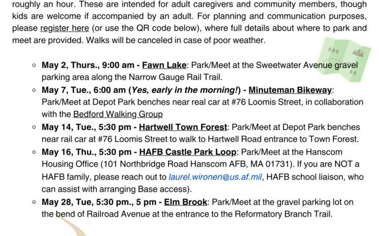 Trail Walk dates and times.